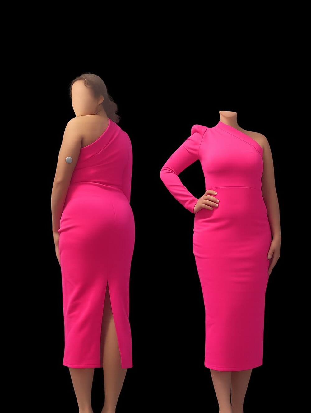 One-Shoulder Hot Pink Midi Dress